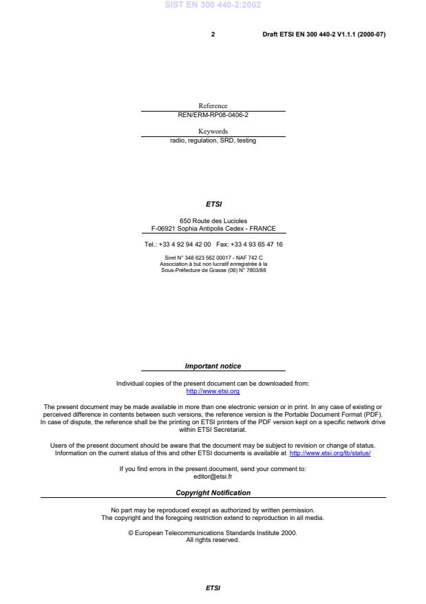 SIST EN 300 440-2:2002 SIST EN 300 440-2:2001 - Page 4 preview