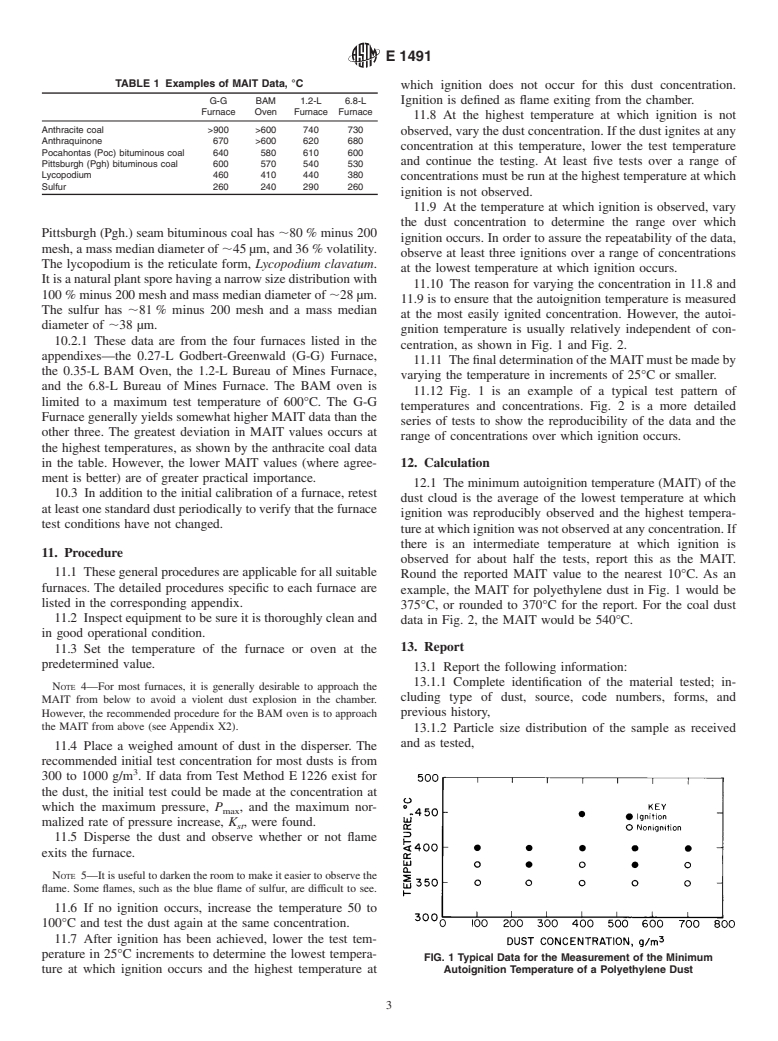 ASTM E1491-97 - Standard Test Method for Minimum Autoignition Temperature of Dust Clouds