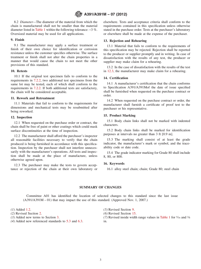 ASTM A391/A391M-07(2012) - Standard Specification for Grade 80 Alloy Steel Chain