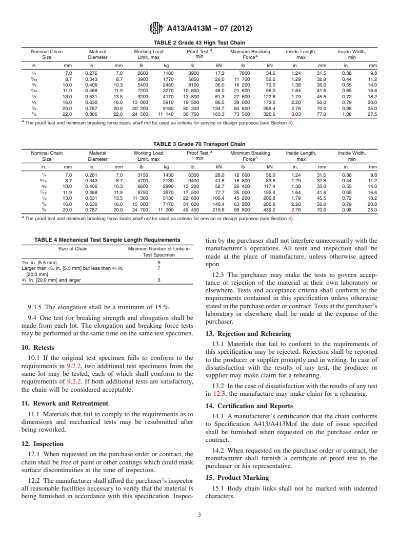 ASTM A413/A413M-07(2012) - Standard Specification for Carbon Steel Chain