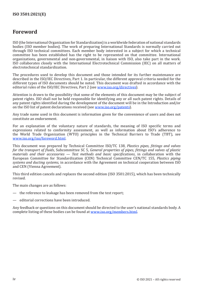 ISO 3501:2021 ISO 3501:2021 - Plastics piping systems -- Mechanical joints between fittings and pressure pipes -- Test method for resistance to pull-out under constant longitudinal force - Page 4 preview
