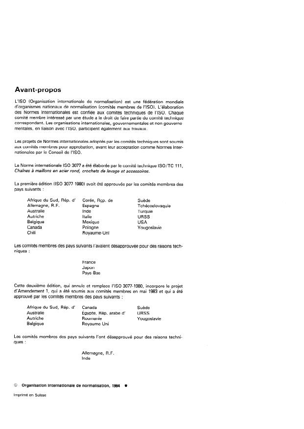 ISO 3077:1984 ISO 3077:1984 - Chaînes de levage a maillons courts, classe T (8), calibrées, pour palans a chaînes et autres appareils de levage - Page 2 preview