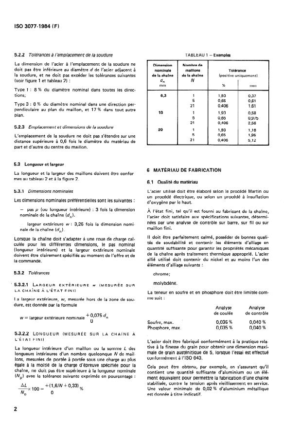 ISO 3077:1984 ISO 3077:1984 - Chaînes de levage a maillons courts, classe T (8), calibrées, pour palans a chaînes et autres appareils de levage - Page 4 preview