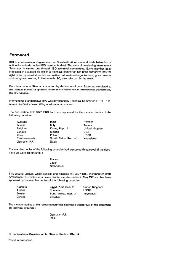 ISO 3077:1984 ISO 3077:1984 - Short link chain for lifting purposes -- Grade T (8), calibrated, for chain hoists and other lifting appliances - Page 2 preview