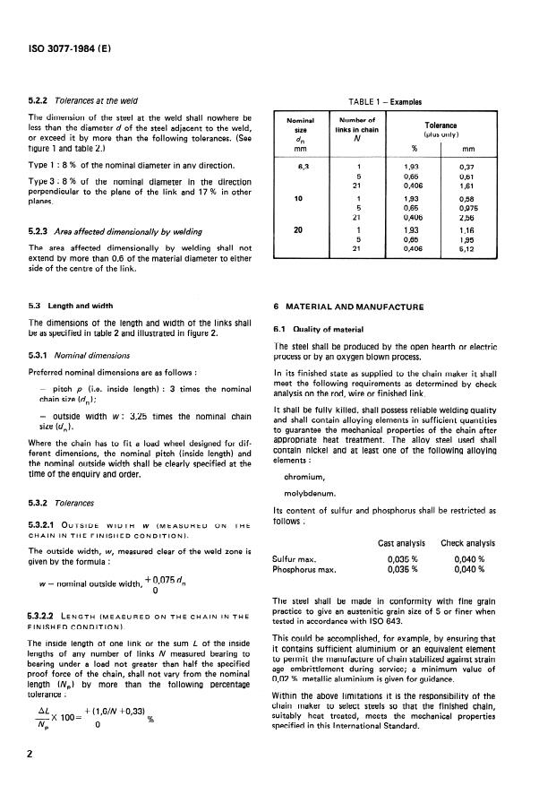 ISO 3077:1984 ISO 3077:1984 - Short link chain for lifting purposes -- Grade T (8), calibrated, for chain hoists and other lifting appliances - Page 4 preview