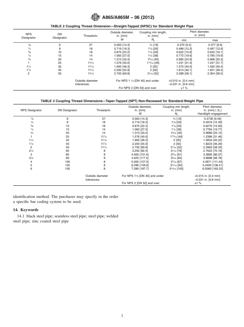 ASTM A865/A865M-06(2012) - Standard Specification for Threaded Couplings, Steel, Black or Zinc-Coated (Galvanized) Welded or Seamless, for Use in Steel Pipe Joints