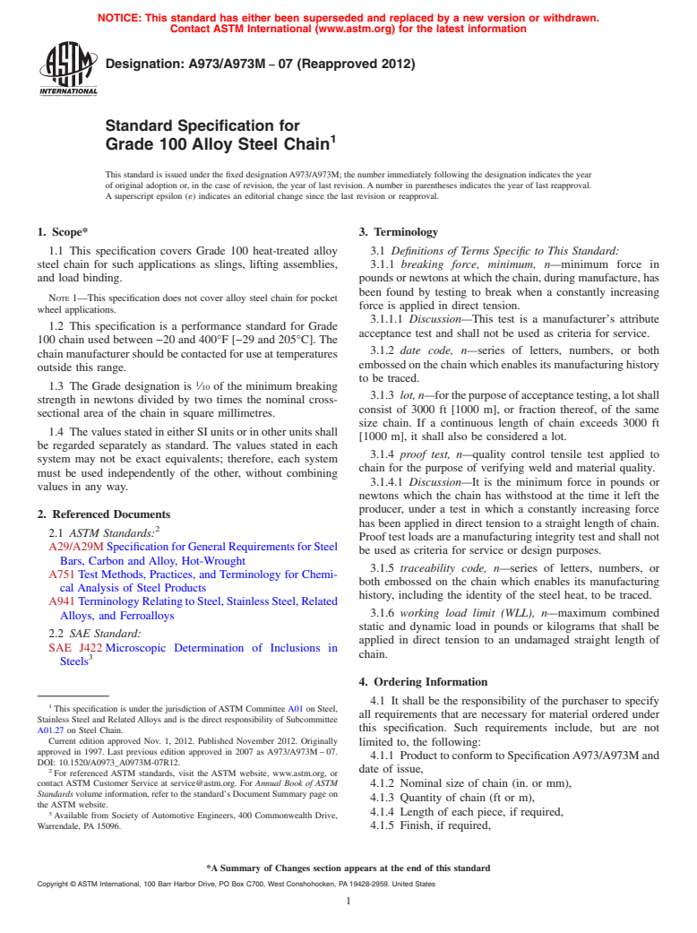 ASTM A973/A973M-07(2012) - Standard Specification for Grade 100 Alloy ...