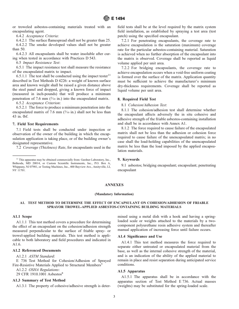 ASTM E1494-92(1996) - Standard Practice for Encapsulants for Spray-or-Trowel-Applied Friable Asbestos-Containing Building Materials