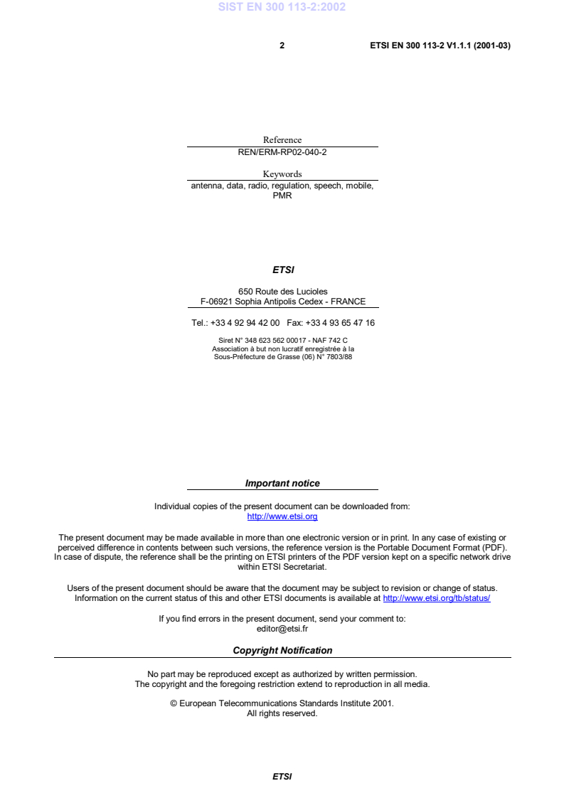 SIST EN 300 113-2:2002 PSIST EN 300 113-2:2002 - Page 4 preview