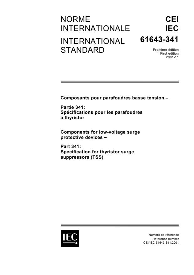 IEC 61643-341:2001 - Components for low-voltage surge protective devices - Part 341: Specification for thyristor surge suppressors (TSS)