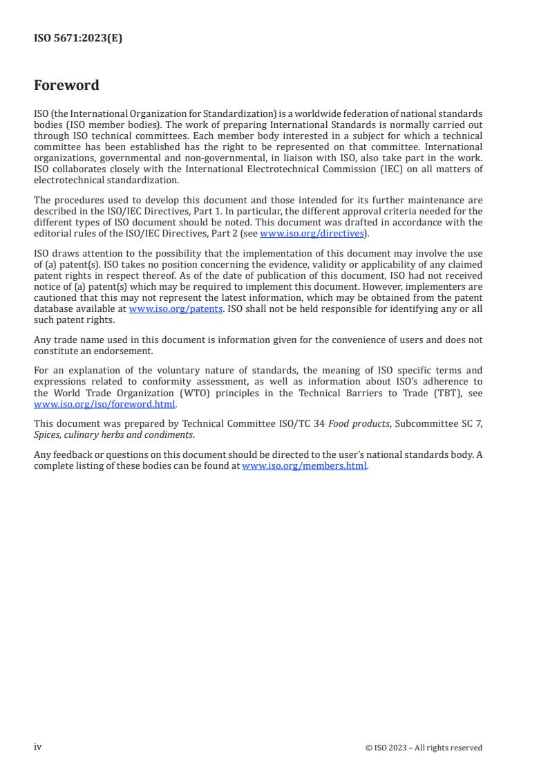ISO 5671:2023 ISO 5671:2023 - Spices and condiments — Dried chive (Allium schoenoprasum L.), cut and ground — Specification
Released:16. 05. 2023 - Page 4 preview