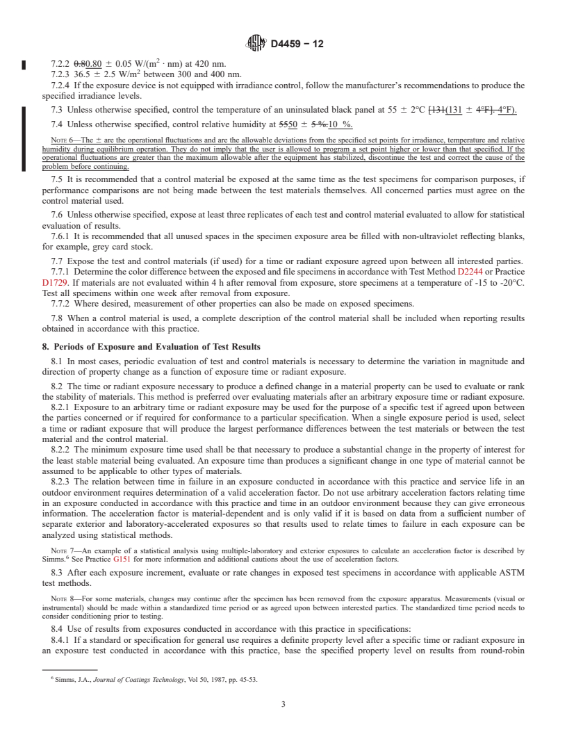 REDLINE ASTM D4459-12 - Standard Practice for  Xenon-Arc Exposure of Plastics Intended for Indoor Applications