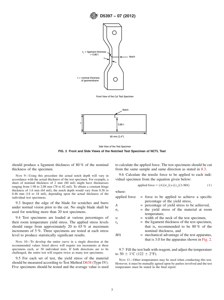 ASTM D5397-07(2012) - Standard Test Method for  Evaluation of Stress Crack Resistance of Polyolefin Geomembranes  Using Notched Constant Tensile Load Test