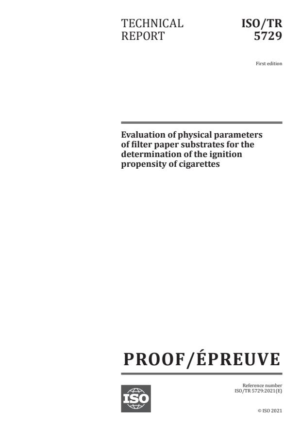 ISO/PRF TR 5729 - Evaluation of physical parameters of filter paper substrates for the determination of the ignition propensity of cigarettes