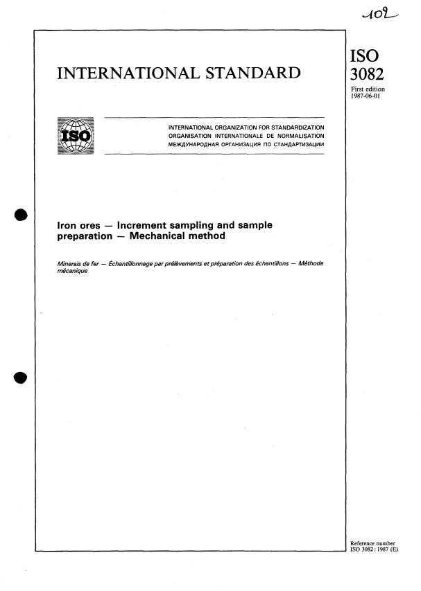 ISO 3082:1987 - Iron ores -- Increment sampling and sample preparation -- Mechanical method