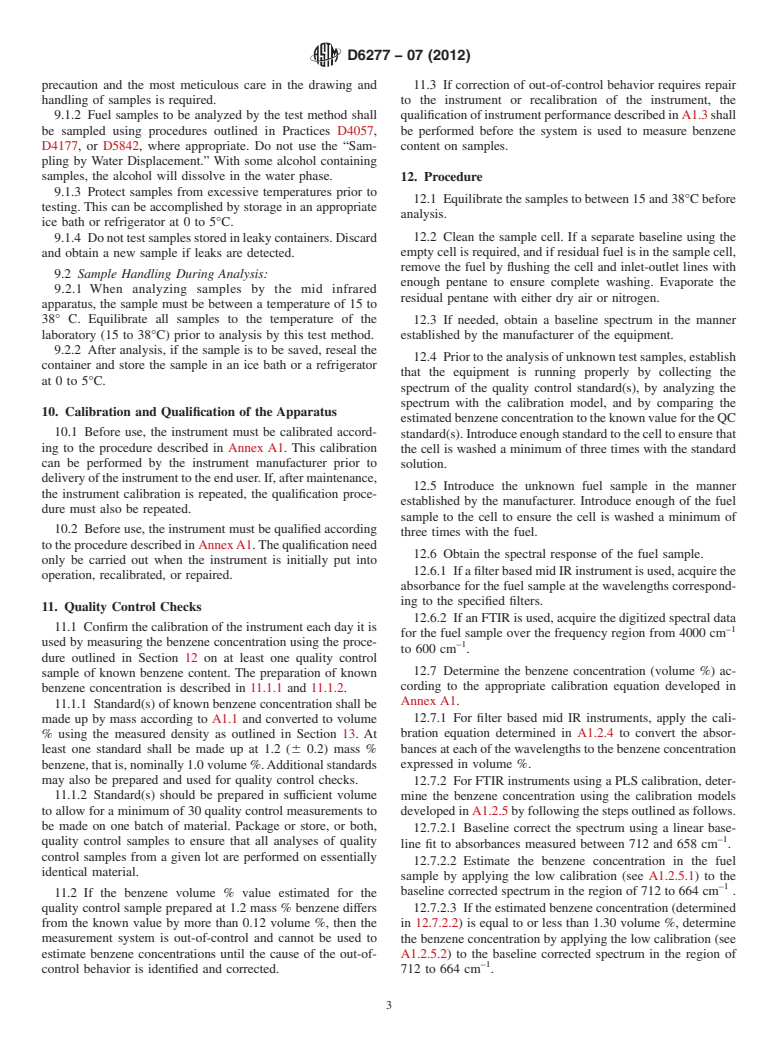 ASTM D6277-07(2012) - Standard Test Method for  Determination of Benzene in Spark-Ignition Engine Fuels Using   Mid Infrared Spectroscopy