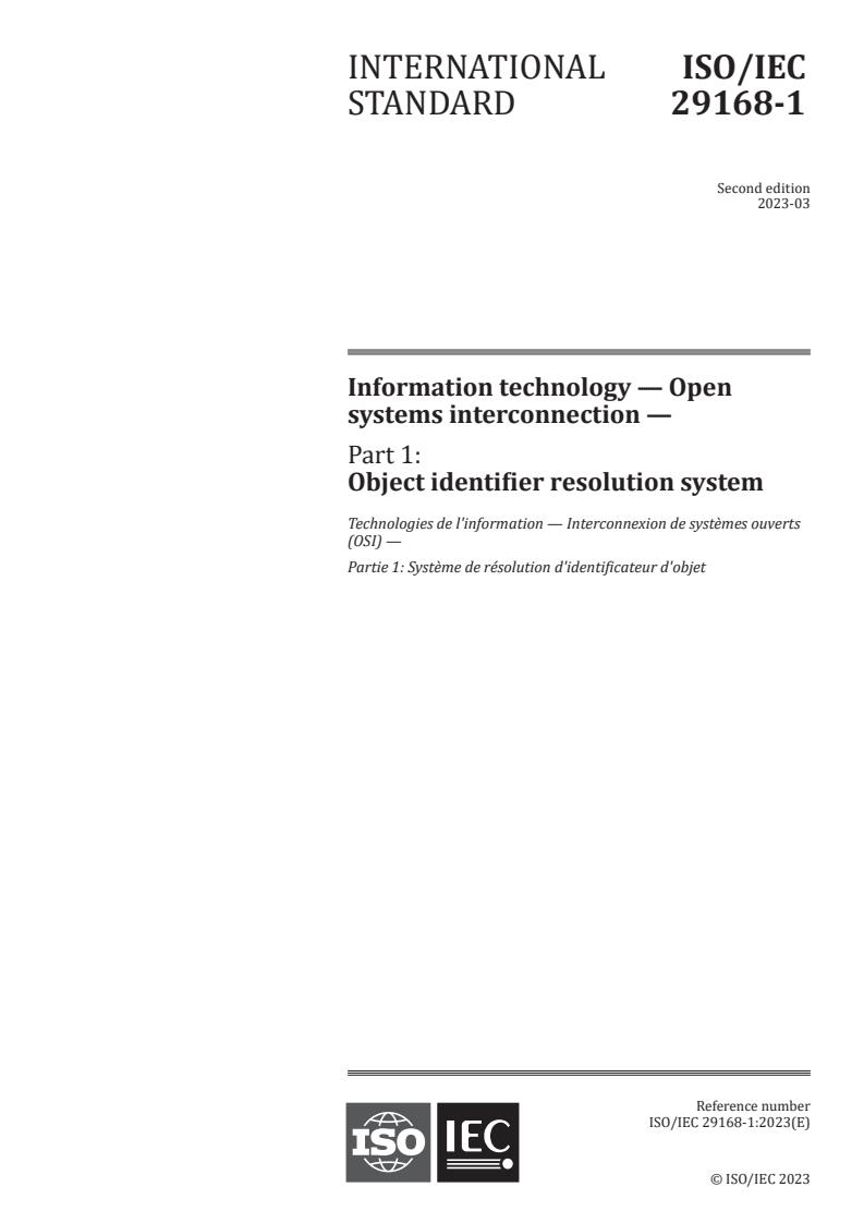 ISO/IEC 29168-1:2023 - Information technology — Open systems interconnection — Part 1: Object identifier resolution system
Released:17. 03. 2023