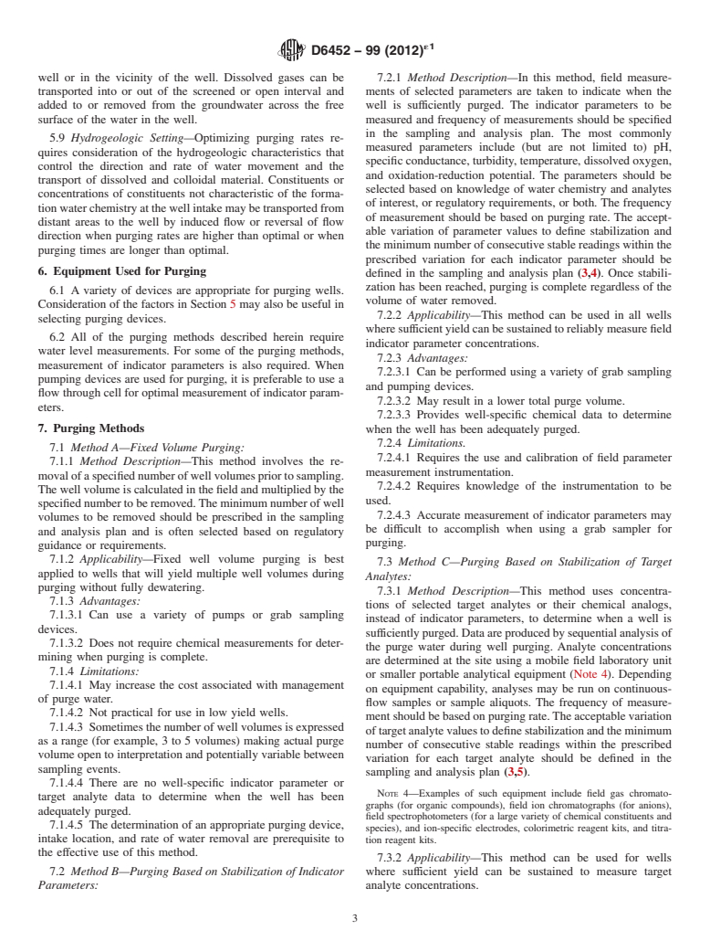 ASTM D6452-99(2012)e1 - Standard Guide for  Purging Methods for Wells Used for Groundwater Quality Investigations