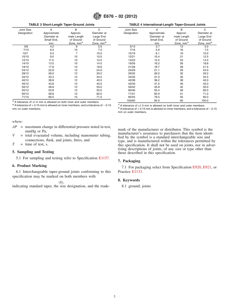 ASTM E676-02(2012) - Standard Specification for Interchangeable Taper-Ground Joints