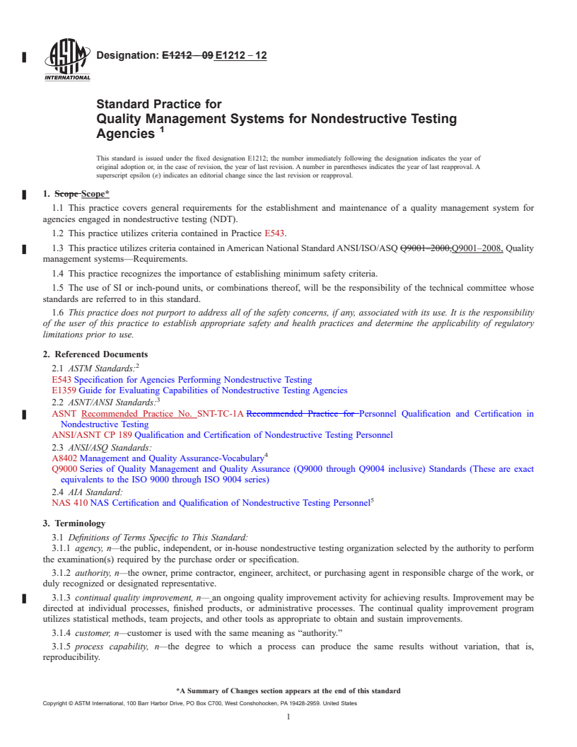 REDLINE ASTM E1212-12 - Standard Practice for  Quality Management Systems for Nondestructive Testing Agencies