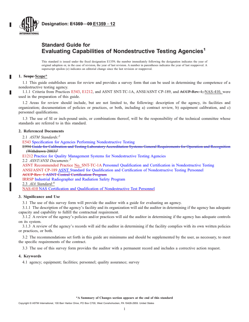 REDLINE ASTM E1359-12 - Standard Guide for  Evaluating Capabilities of Nondestructive Testing Agencies