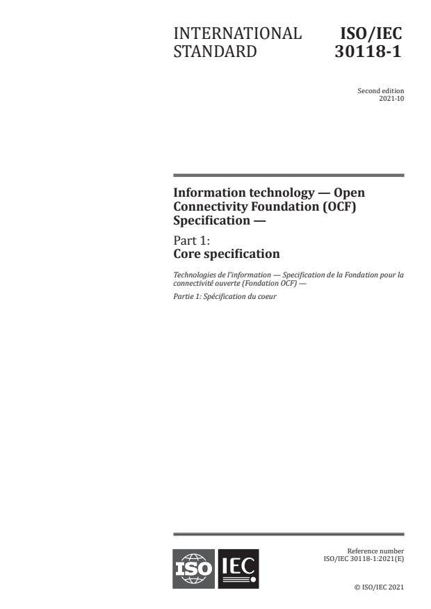 ISO/IEC 30118-1:2021 - Information technology -- Open Connectivity Foundation (OCF) Specification