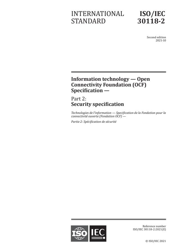 ISO/IEC 30118-2:2021 - Information technology -- Open Connectivity Foundation (OCF) Specification
