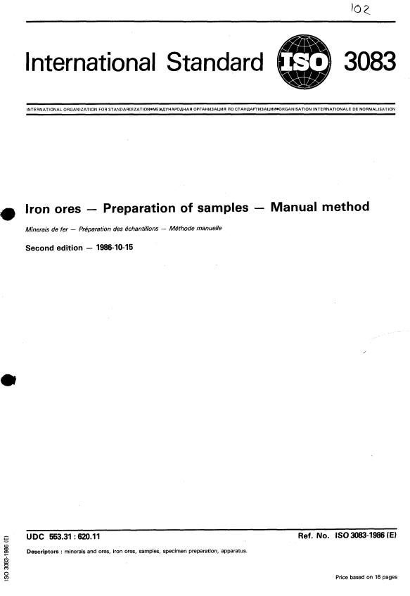 ISO 3083:1986 - Iron ores -- Preparation of samples -- Manual method