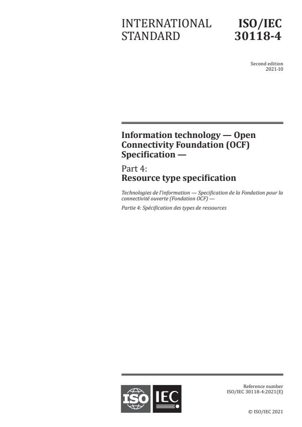 ISO/IEC 30118-4:2021 - Information technology -- Open Connectivity Foundation (OCF) Specification