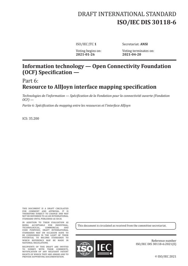 ISO/IEC DIS 30118-6 - Information technology -- Open Connectivity ...