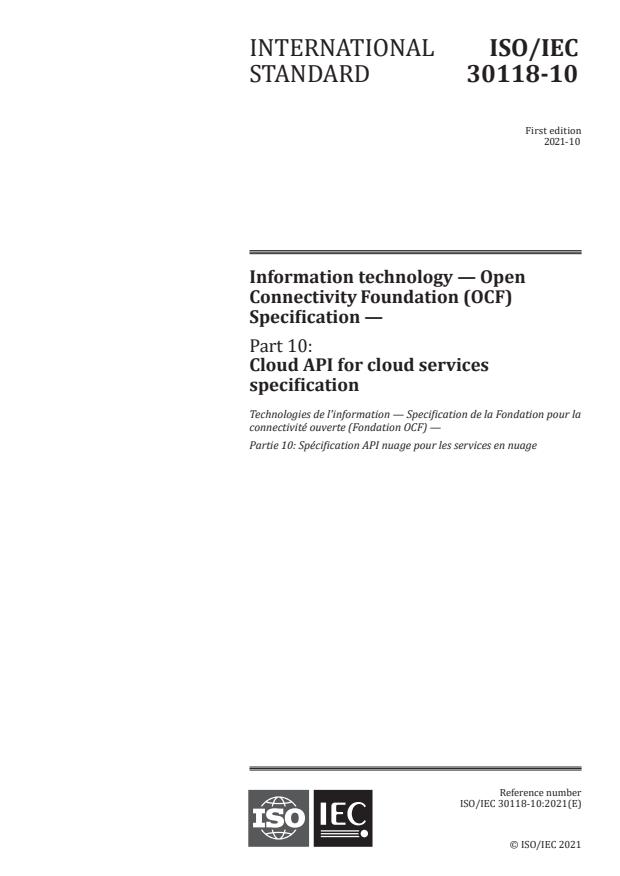 ISO/IEC 30118-10:2021 - Information technology – Open Connectivity Foundation (OCF) Specification