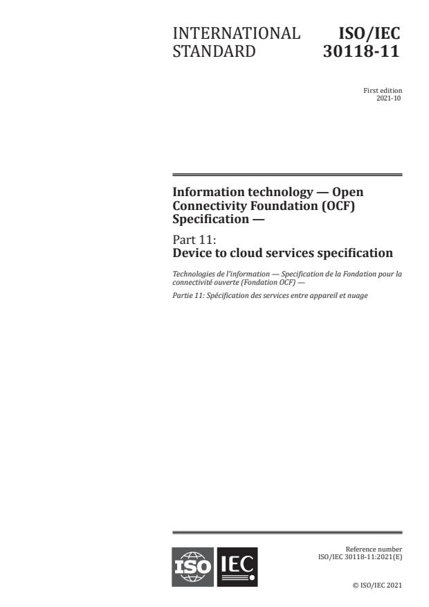 ISO/IEC 30118-11:2021 - Information technology – Open Connectivity Foundation (OCF) Specification