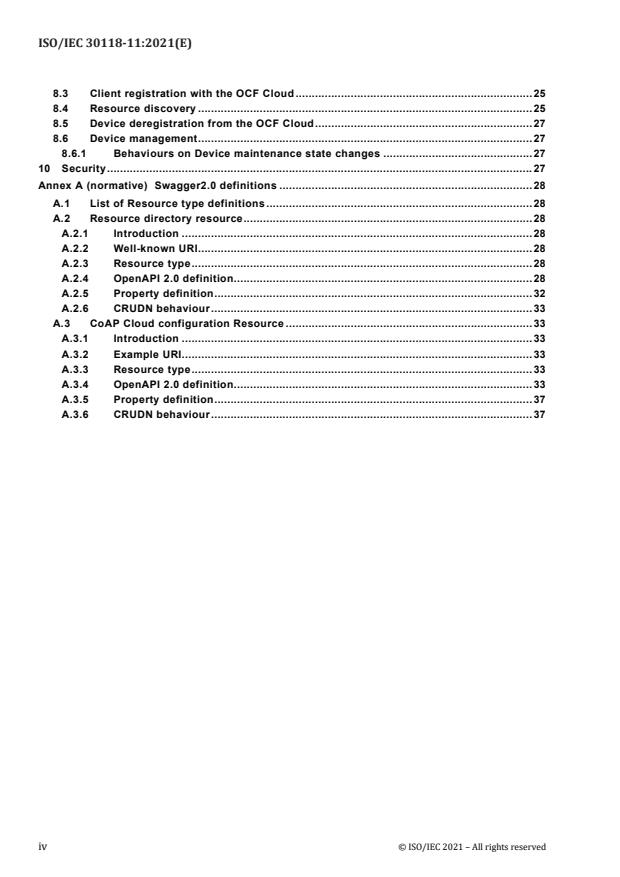 ISO/IEC 30118-11:2021 ISO/IEC 30118-11:2021 - Information technology – Open Connectivity Foundation (OCF) Specification - Page 4 preview