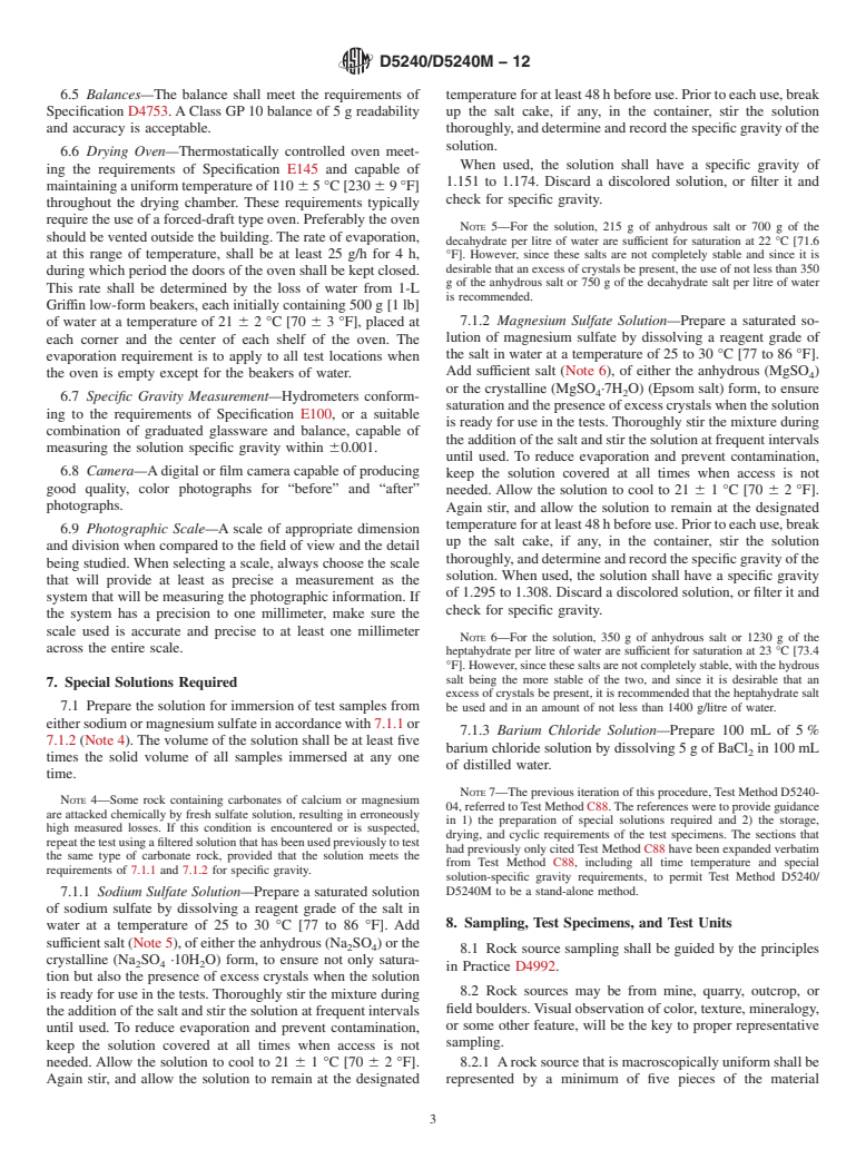 ASTM D5240/D5240M-12 - Standard Test Method for Evaluation of Durability of Rock for Erosion Control Using  Sodium Sulfate or Magnesium Sulfate