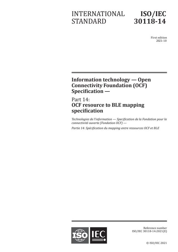ISO/IEC 30118-14:2021 - Information technology – Open Connectivity Foundation (OCF) Specification