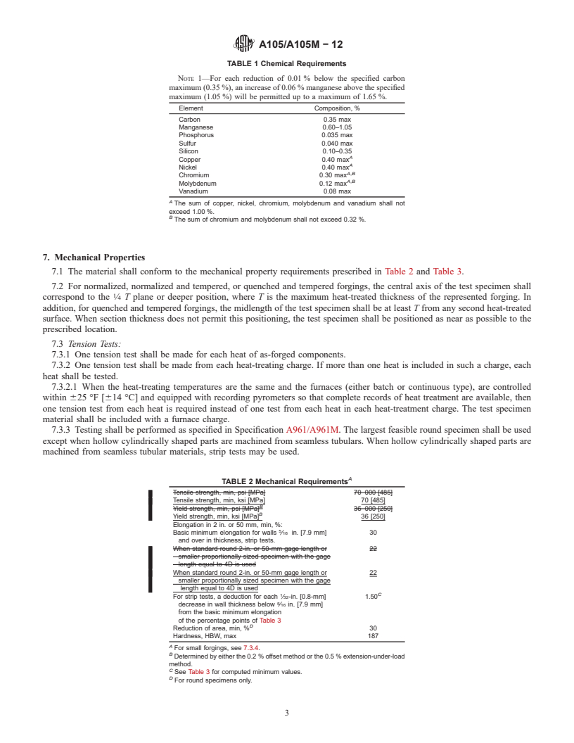 REDLINE ASTM A105/A105M-12 - Standard Specification for Carbon Steel Forgings for Piping Applications