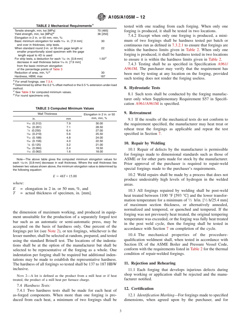 ASTM A105/A105M-12 - Standard Specification for Carbon Steel Forgings for Piping Applications