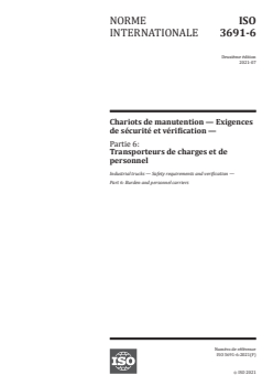 ISO 3691-6:2021 - Chariots de manutention — Exigences de sécurité et vérification — Partie 6: Transporteurs de charges et de personnel
Released:7/13/2021 - Page 1 preview