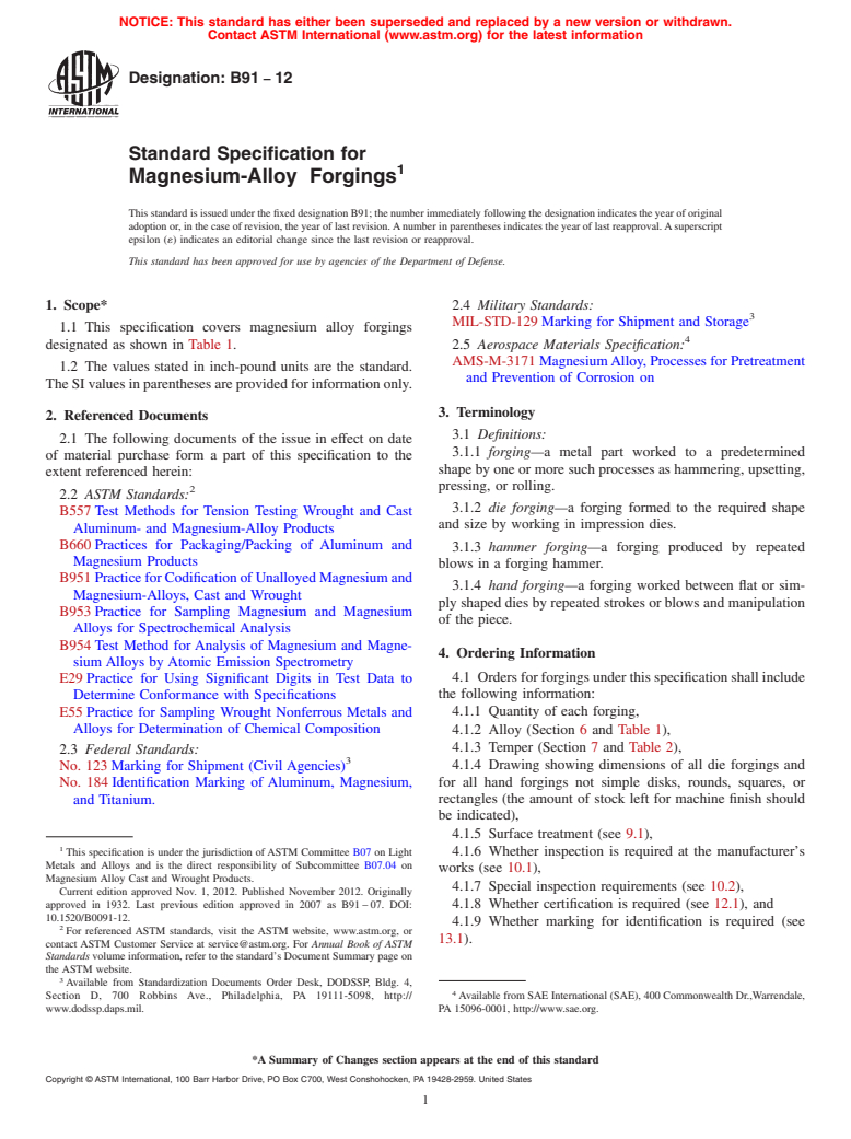 ASTM B91-12 - Standard Specification for Magnesium-Alloy&#x2009; Forgings