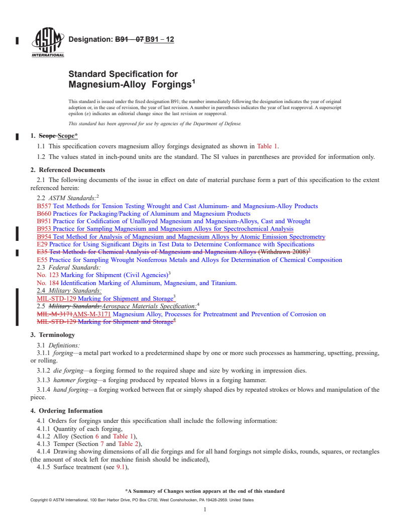 REDLINE ASTM B91-12 - Standard Specification for Magnesium-Alloy&#x2009; Forgings