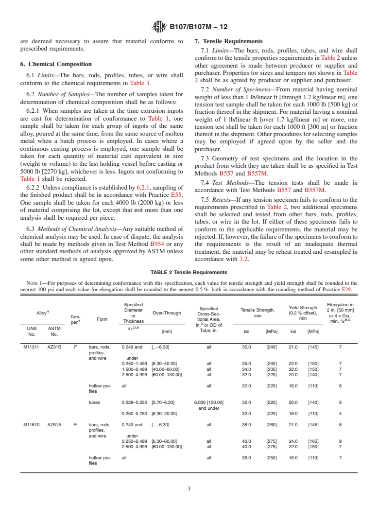 ASTM B107/B107M-12 - Standard Specification for Magnesium-Alloy Extruded Bars, Rods, Profiles, Tubes, and Wire