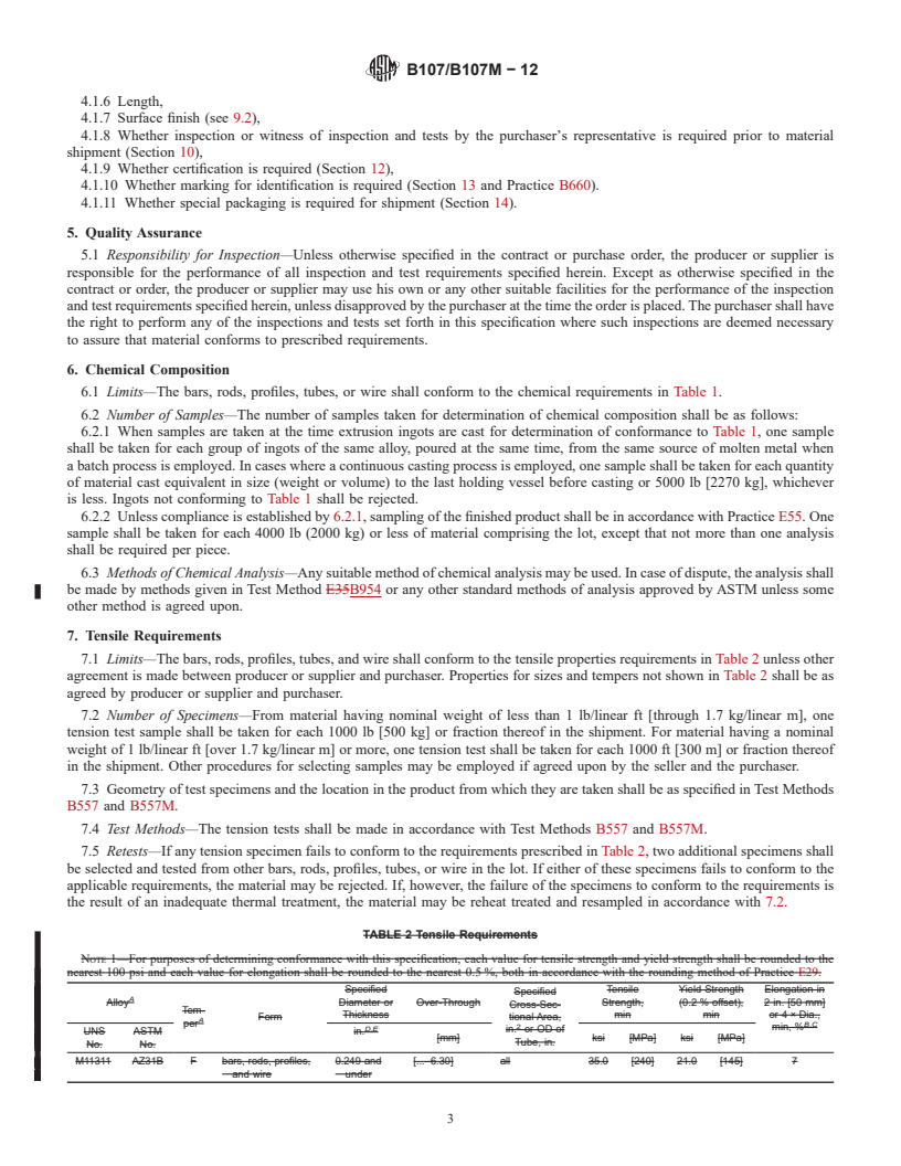 REDLINE ASTM B107/B107M-12 - Standard Specification for Magnesium-Alloy Extruded Bars, Rods, Profiles, Tubes, and Wire