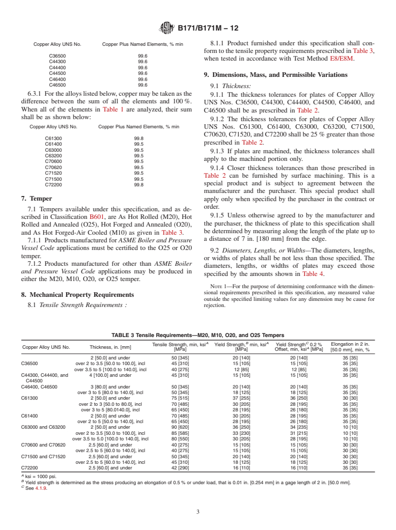 ASTM B171/B171M-12 - Standard Specification for Copper-Alloy Plate and Sheet for Pressure Vessels, Condensers, and Heat Exchangers