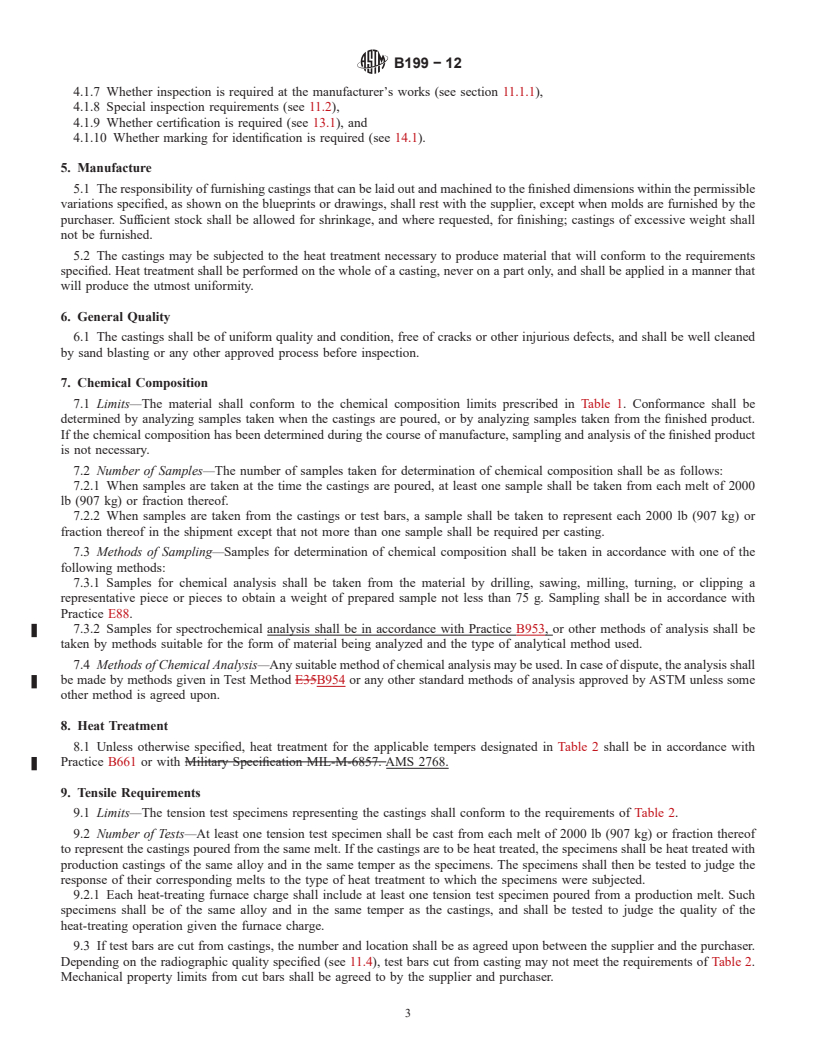 REDLINE ASTM B199-12 - Standard Specification for Magnesium-Alloy Permanent Mold Castings