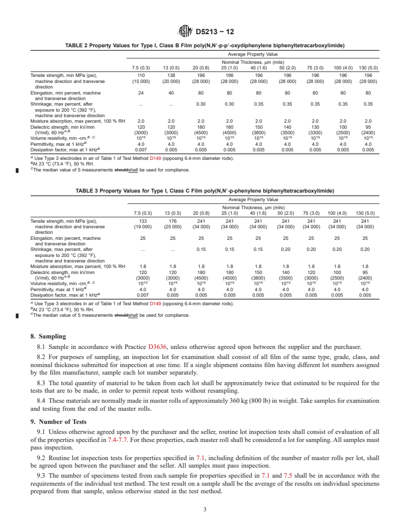 REDLINE ASTM D5213-12 - Standard Specification for Polymeric Resin Film for Electrical Insulation and Dielectric Applications