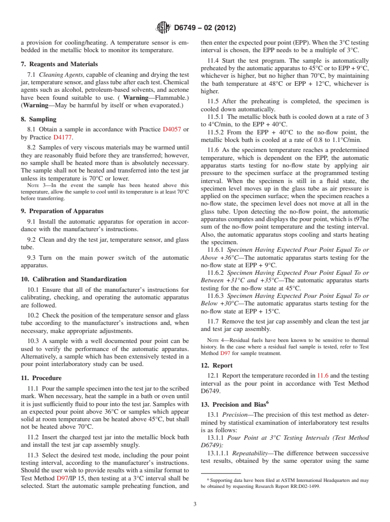 ASTM D6749-02(2012) - Standard Test Method for  Pour Point of Petroleum Products (Automatic Air Pressure Method)