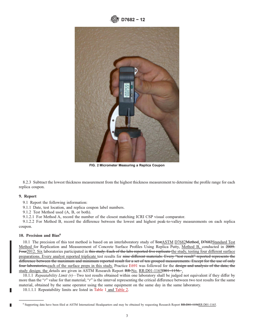 REDLINE ASTM D7682-12 - Standard Test Method for  Replication and Measurement of Concrete Surface Profiles Using   Replica Putty