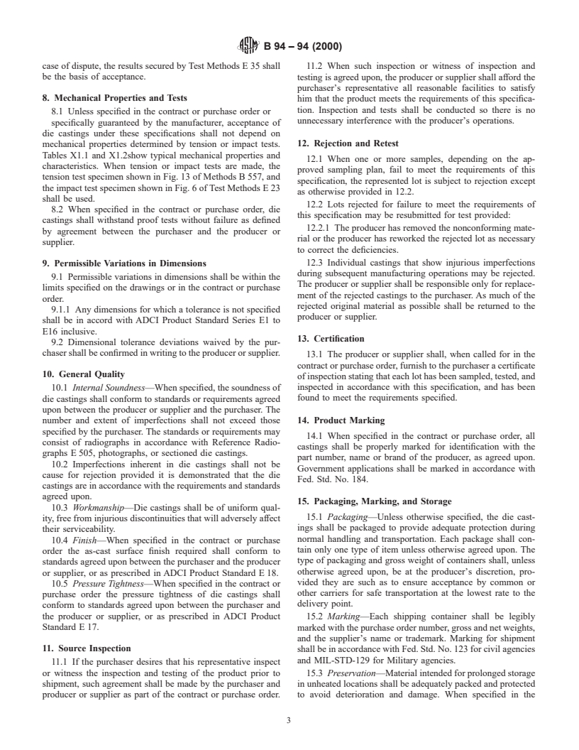 ASTM B94-94(2000) - Standard Specification for Magnesium-Alloy Die Castings