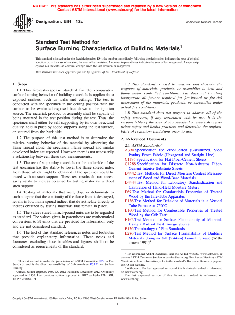 ASTM E84-12c - Standard Test Method for  Surface Burning Characteristics of Building Materials