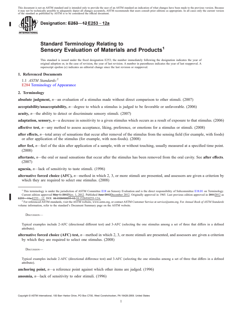 REDLINE ASTM E253-12a - Standard Terminology Relating to  Sensory Evaluation of Materials and Products